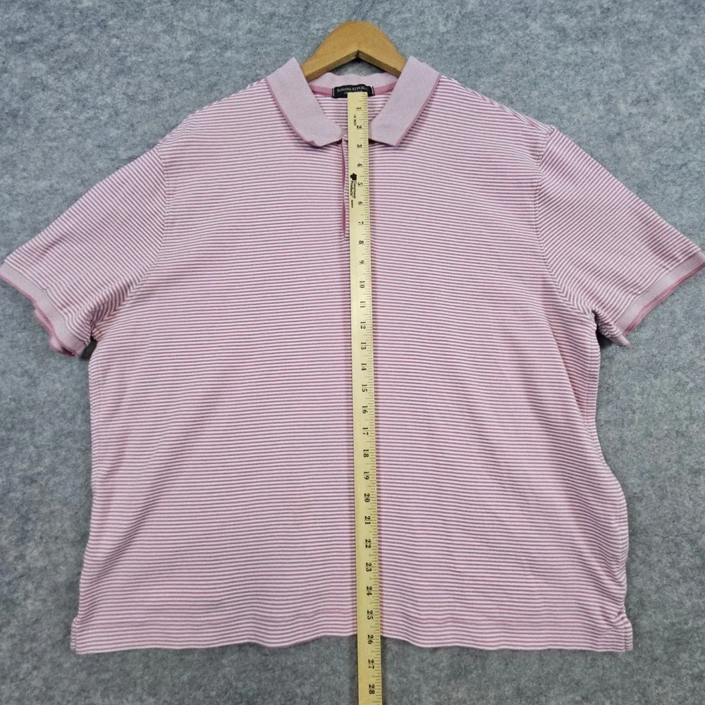 Banana Republic Mens Luxury Touch Polo Shirt Size XL Pink & White Stripes Preppy